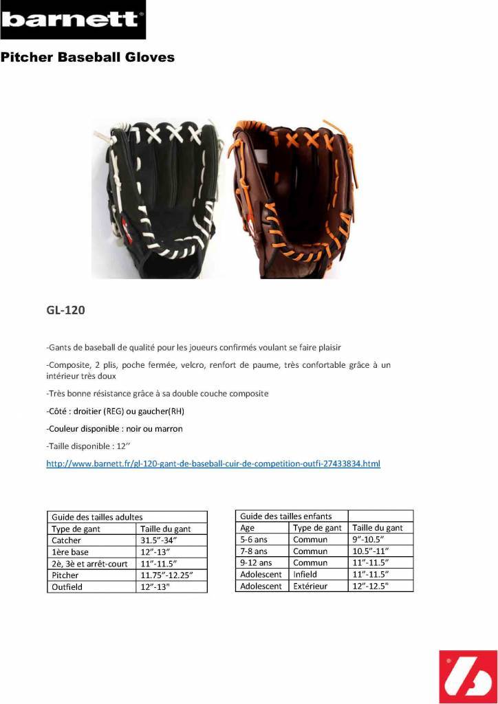 GL-120 Baseboll Handske, 12 (inch) Läder, Outfield, Svart