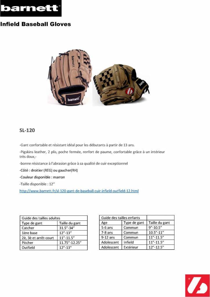 SL-120 Baseboll Handske, Läder, 12 (inch) infield/outfield