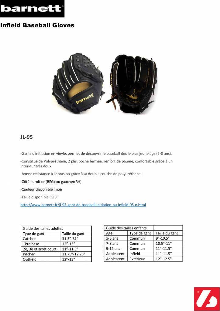 JL-95 Baseboll Handske, Nybörjare, Polyuretan, Infield, 9,5(inch)